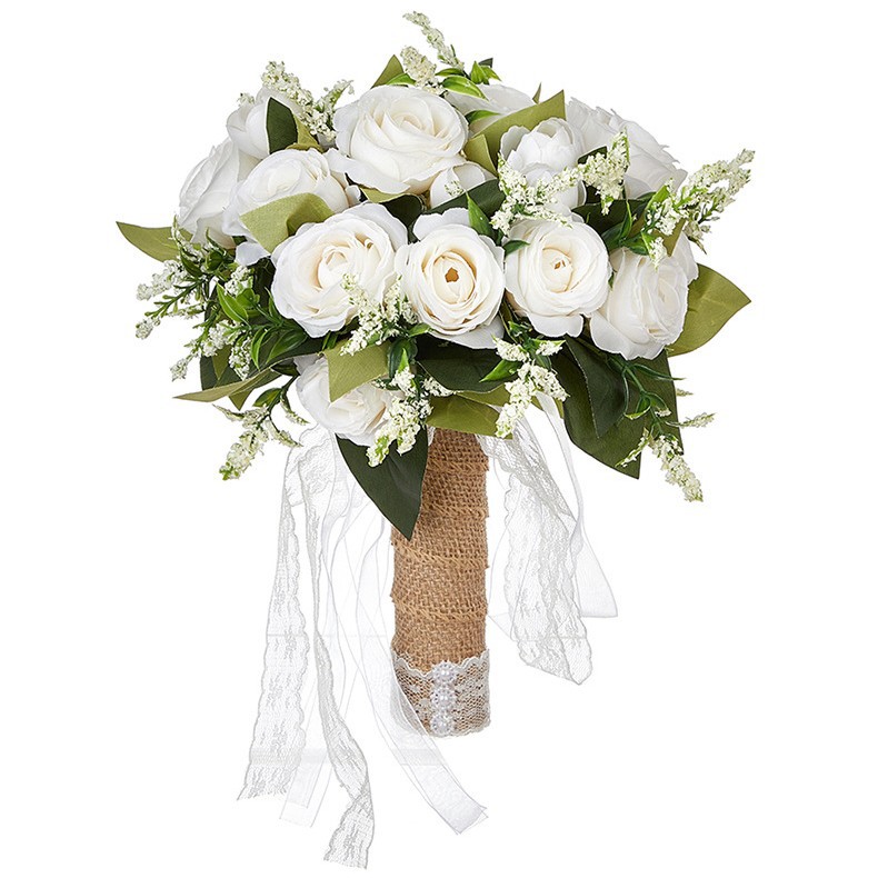 Picture of Bridal Rose Bouquet, Wedding Gypsophila Flower Tassel, Korean-Style Certificate-Holding Bouquet, Western-Style Wedding White Bouquet Supply