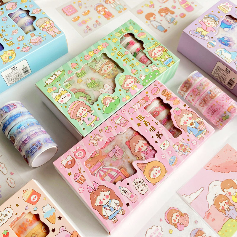 Picture of Sticker tape hand account gift box suit cute little fresh girl heart student hand account diary diy decoration material