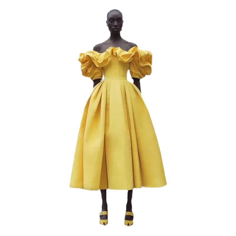 Fashion Three-Dimensional High Waist One-Shoulder Dress Bridesmaid Dress for Small Size Daily Dress Banquet Art Examination Dress