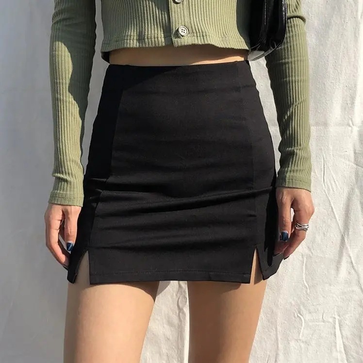 Black Sexy Split Skirt 2022 Autumn New Hip Covering Short Skirt High Waist Slimming Anti-running Light A- shaped Hip Skirt
