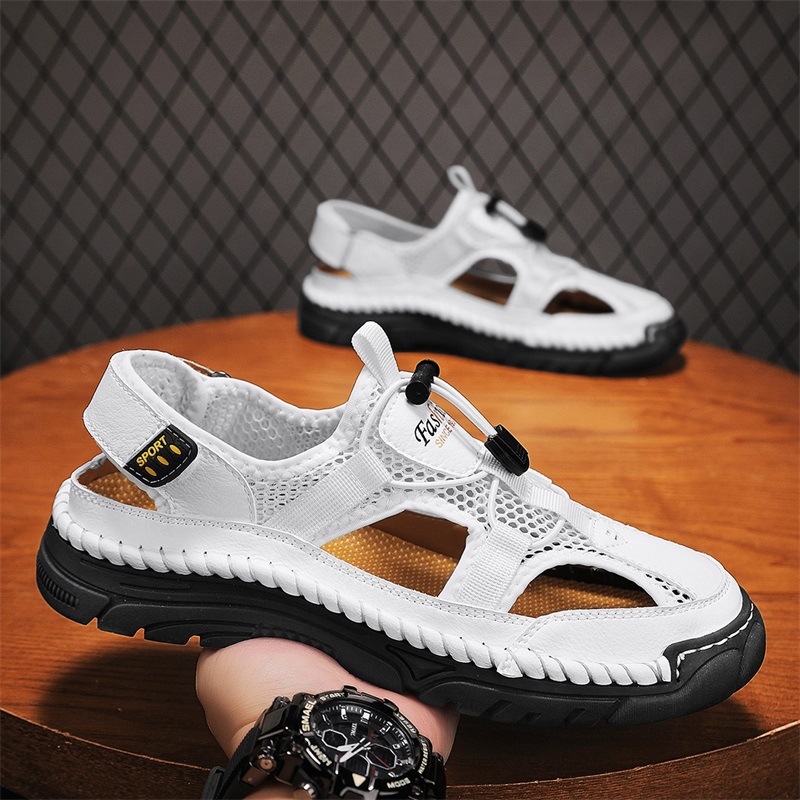 2025 Cross-border Sandals Men's New Summer Casual Hollow Mesh Shoes Breathable Sandals and Slippers Men's Summer Tracing Shoes