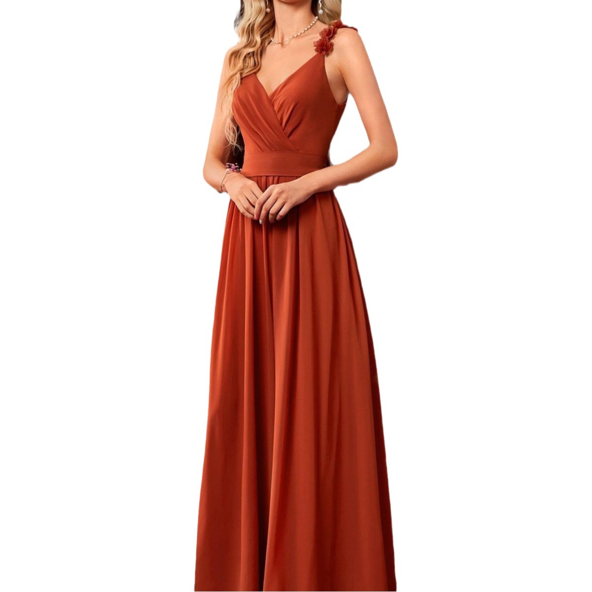V Neck Suspender Evening Dress Lace Pleated Backless Sexy Elegant Big Swing Prom Dress Party Dress Bridesmaid Dress Spring