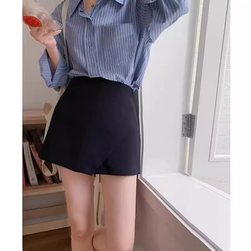 Black Skirt Women's 2024 New Spring and Summer High Waist Small Spice Girl Split A- Line One-Step Hip Short Culottes