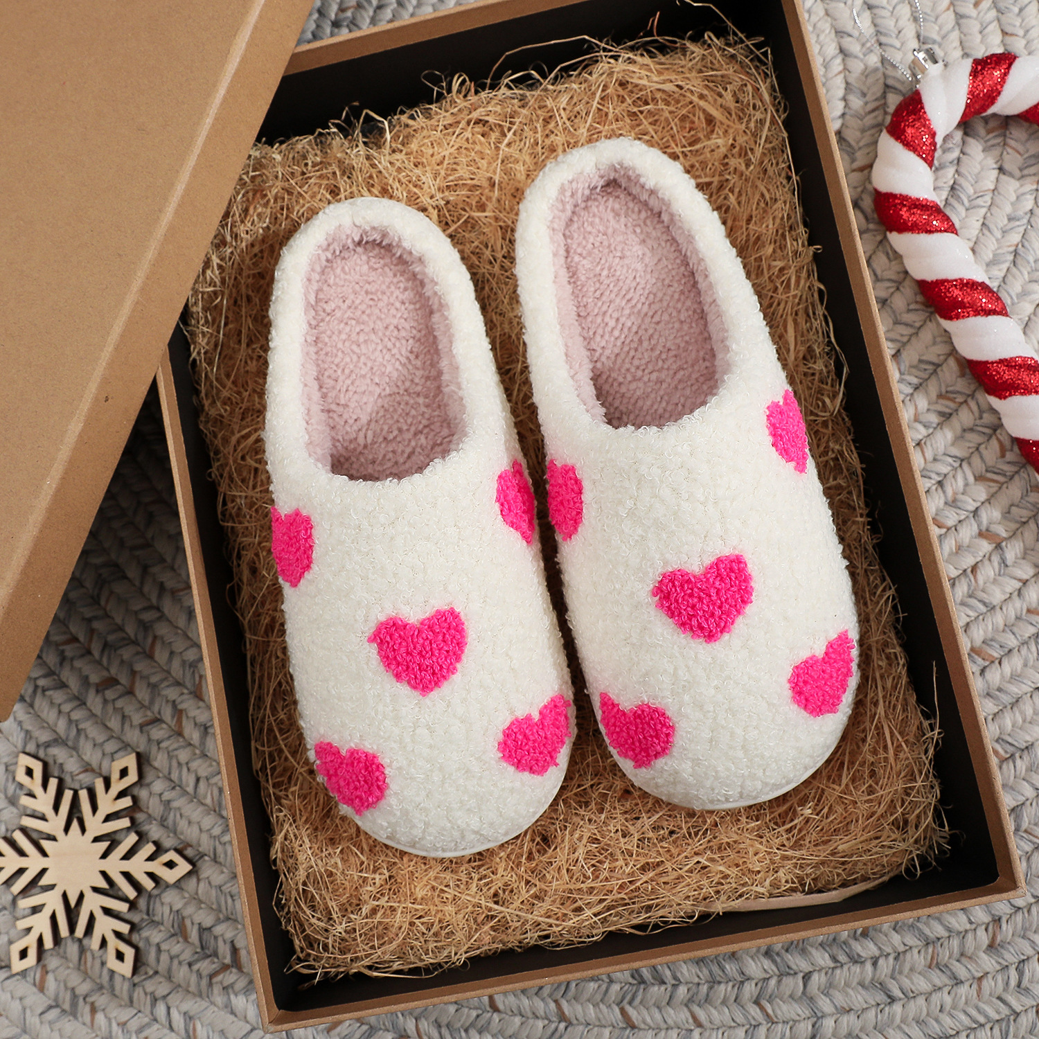 Cross-border ins explosions winter smiling face peach heart cotton slippers women's wholesale indoor home plush warm shoes couples