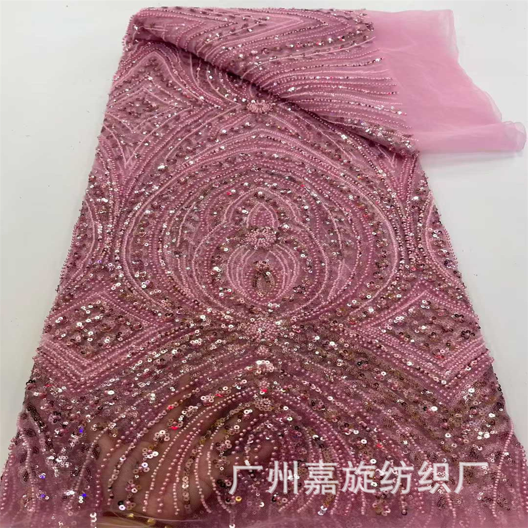 African beaded tube laceHeavy Industry wheat ear floral sequin bead tube embroidery wedding dress evening gown fabric