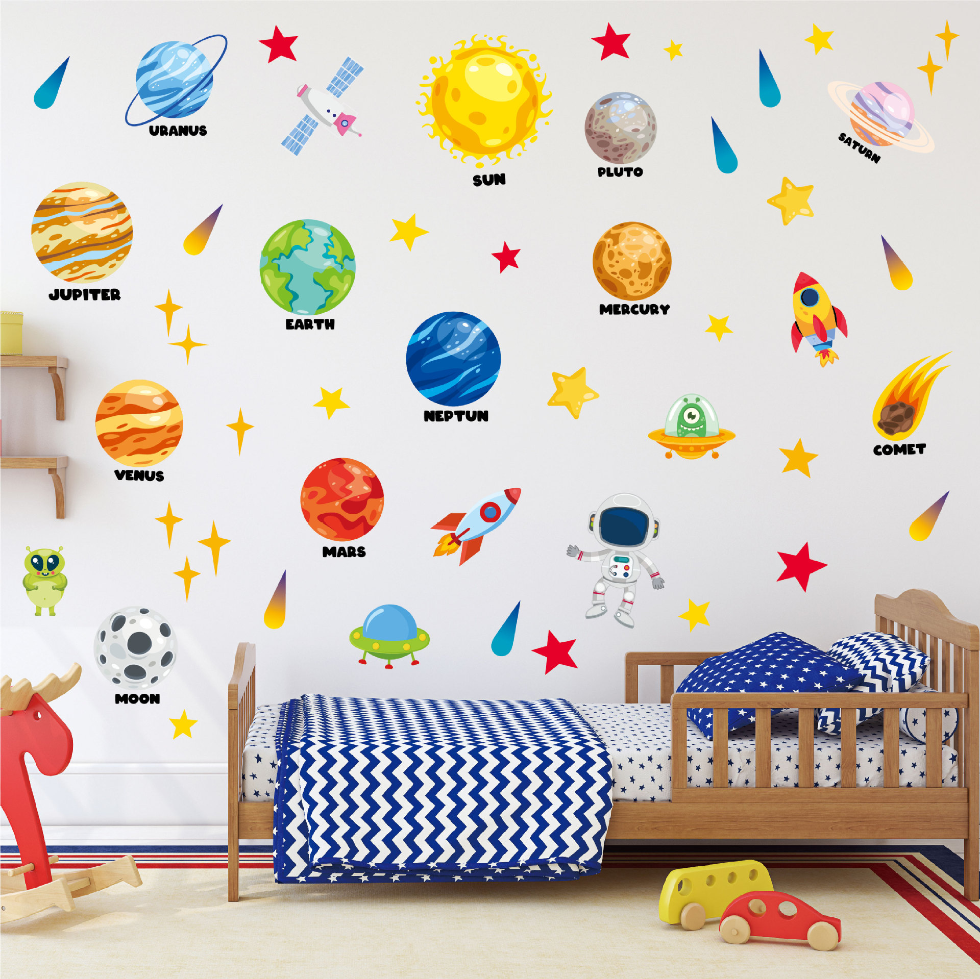 Cross-border Universe Planet Wall stickers space planet rocket astronaut kindergarten wall decoration children cartoon wall stickers