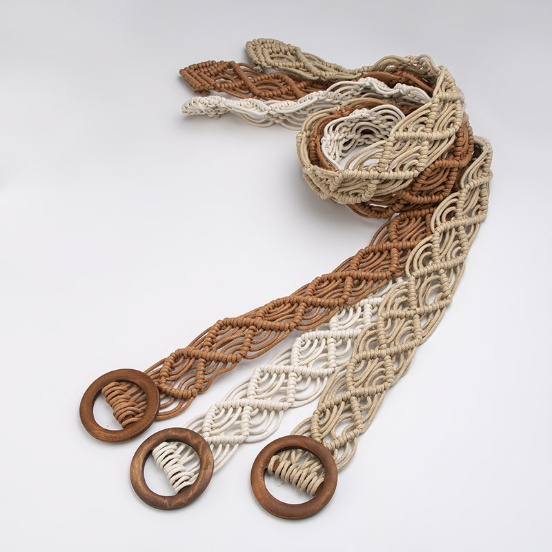 Bohemian Belt Ethnic Style Braided Handmade Women's Belt Casual Holiday Style Exquisite Round Wooden Buckle Women's Waist Rope