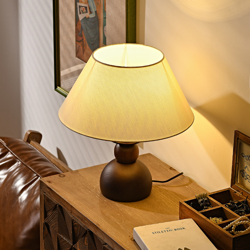 Quiet Style Vintage Study Table Lamp Walnut Bedroom Bedside Table Lamp Nanyang Style Atmosphere Homestay Hotel Lamps