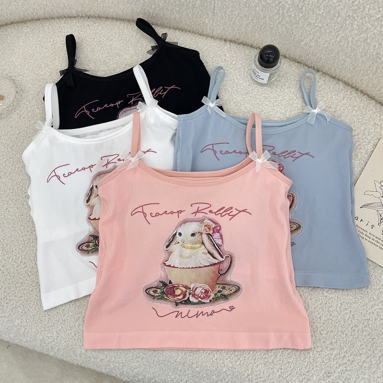 2023 Summer Sweetheart Tea Cup Rabbit Small Vest with Chest Pad Short Top Women's Slim Fit Navel Sling Underwear Tube Top