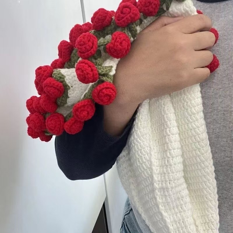 Picture of Pointed Rose Bouquet Blanket Pure Hand Woven DIY Wool Material Pack Creative Crochet Flower Blanket Gift