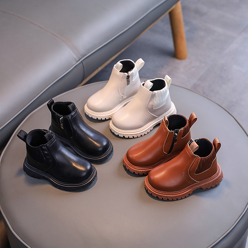 Autumn Boys' and Girls' Soft-Soled Non-Slip Martin Boots, Casual Versatile Single Boots, Leather Boots, Children's Zipper Short Boots, Children's Boots