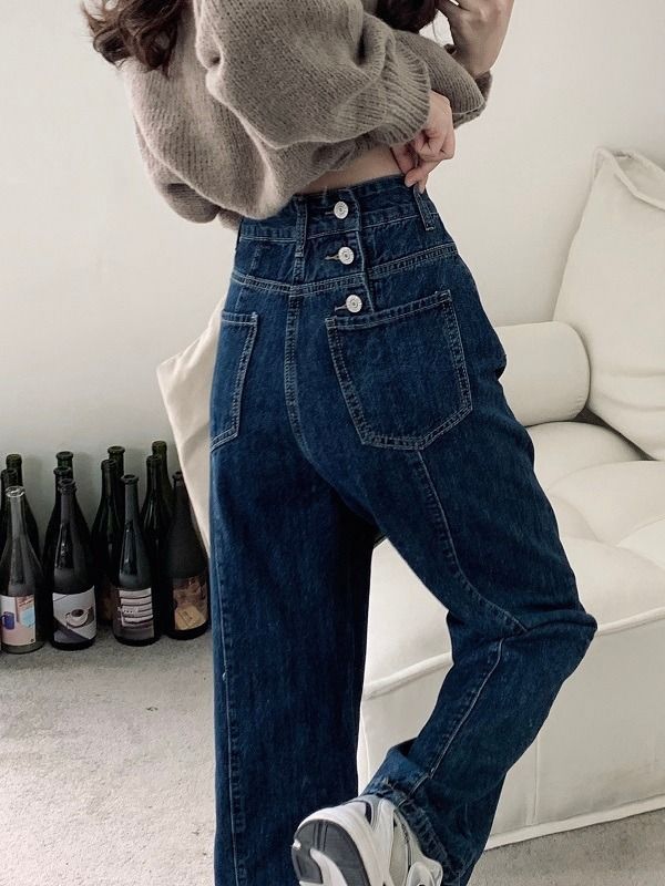 High Waist Jeans Women's Spring and Autumn 2023 New Niche Design Sense Fashionable Slimming Straight Leg Wide Leg Pants