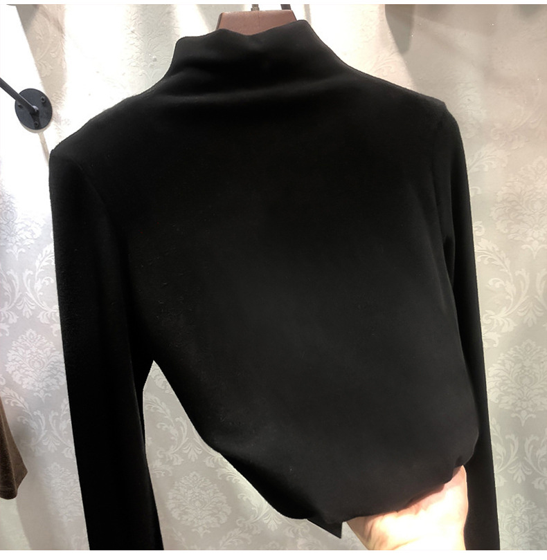 Picture of Derong Warm Bottoming Shirt Solid Color Women's Autumn and Winter Korean Style Plus Velvet Slim Long Sleeve T-Shirt Women's Tops Women's Wholesale
