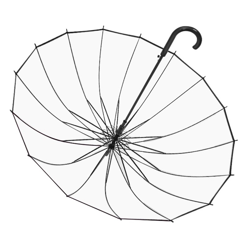 Small Fresh 16 bone transparent umbrella large long handle umbrella straight pole curved handle umbrella wholesale custom logo Photo umbrella women