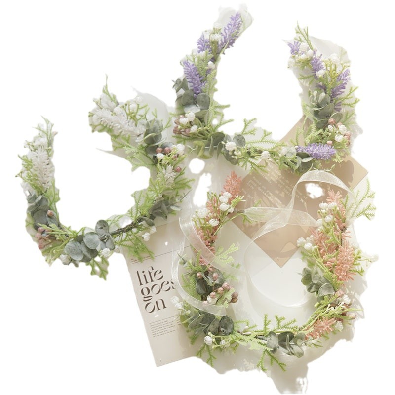 Picture of Art Accord ins Handmade Flower Ring Mori Female Lavender Bridal Headwear Holiday Travel Photography Accessories Photo Studio Photography Props