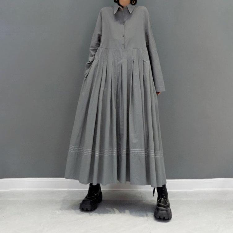 Picture of Large Swing Loose Pleated Long Dress Long Sleeve Stitching Four Seasons Hot Selling Foreign Trade Japanese Women's Solid Color Light Mature Dress Women