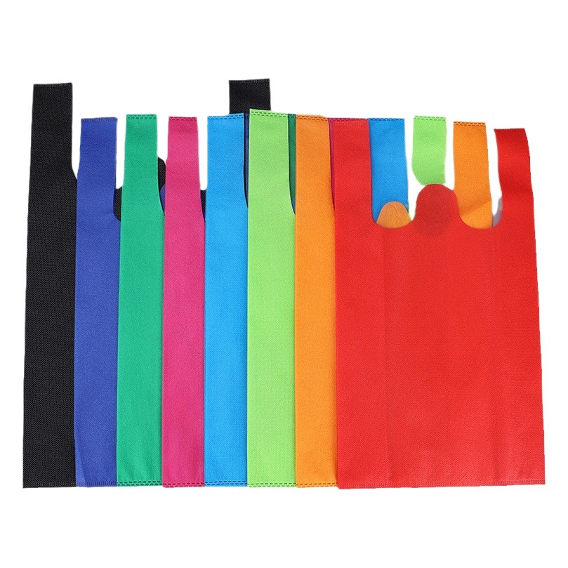 portable vest non-woven bag supermarket folding shopping bag custom advertising gift bag printed logo non-woven bag
