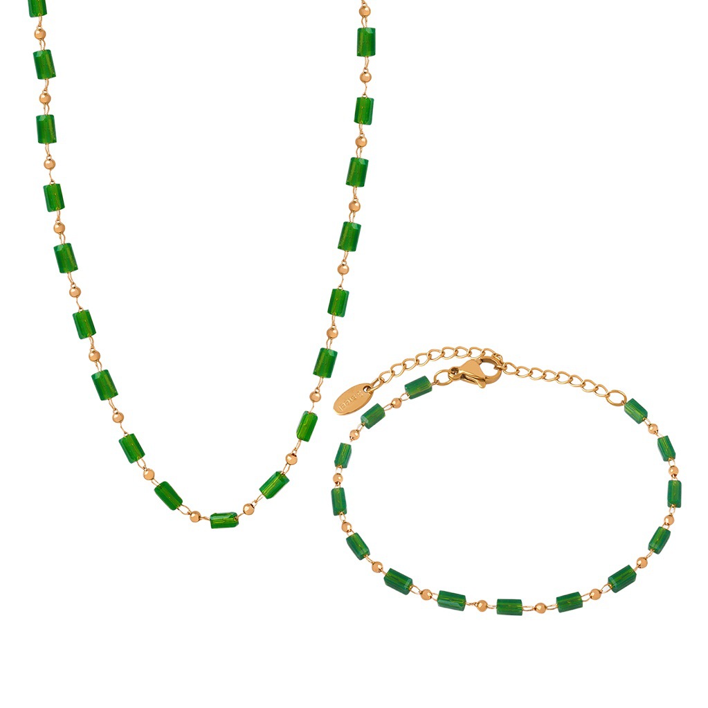 European and American niche personalized bracelet jewelry crystal stone beaded necklace ins design clip bead chain titanium steel jewelry suit