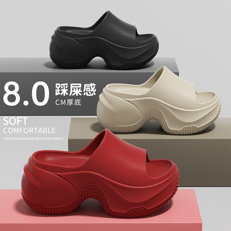 Increased 8cm one-word slippers women's summer leisure high-heeled thick-soled slippers women's factory wholesale