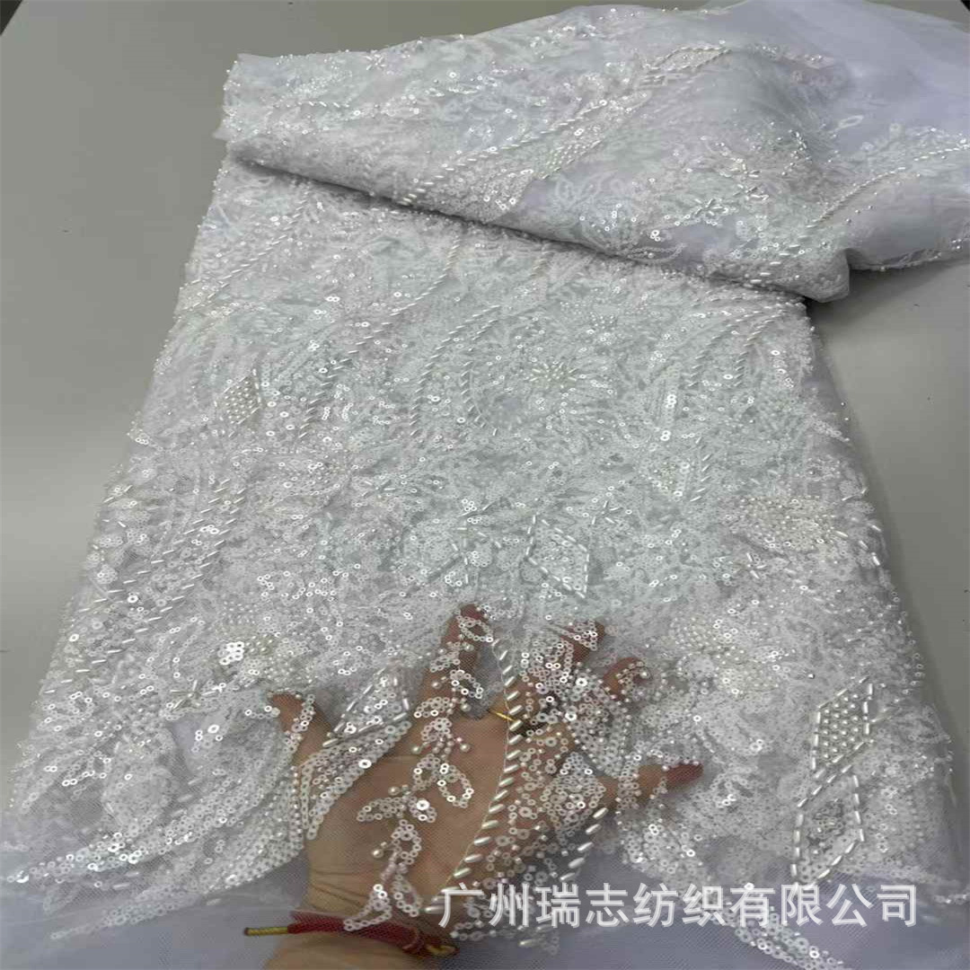 Picture of Purple heavy industry sequined embroidered plant pattern three-dimensional lace dress wedding dress cheongsam fabric lace