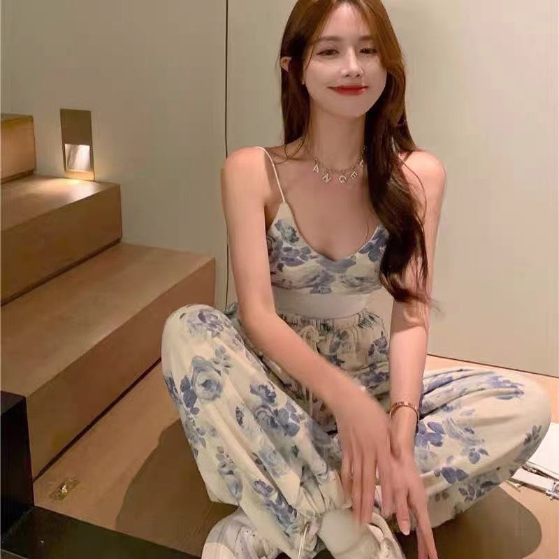 Thailand summer 2022 new camisole toe pants printed sexy hot girl temperament two-piece suit women Wholesale