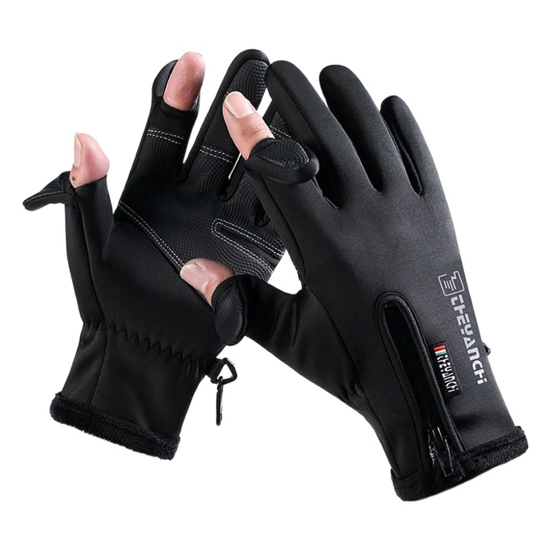 Autumn and Winter Warm Sports Cycling Gloves, Windproof, Waterproof, Anti-Slip, Touch Screen, Two-Finger Fishing Gloves