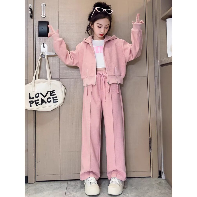 Girls' Fashion Suit Autumn Long-sleeved Hooded Jacket Straight Casual Pants Student Sportswear Two-piece Set