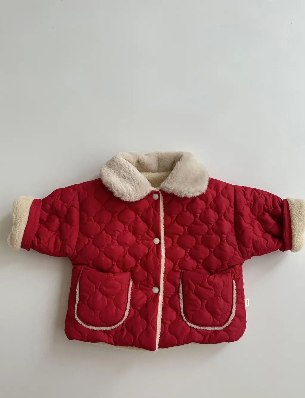 Picture of ins baby fleece-lined winter boys and girls baby clothes cardigan lapel Korean style newborn warm cotton-padded jacket coat