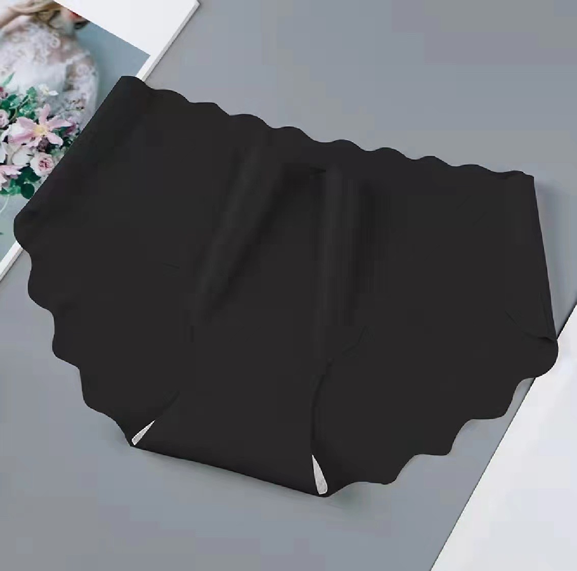 Picture of One-Piece Ice Silk Seamless Mid-Waist Underwear for Women, Wavy Butt Lift, Tummy Control, Pure Desire, Sexy and Cute Triangle Shorts