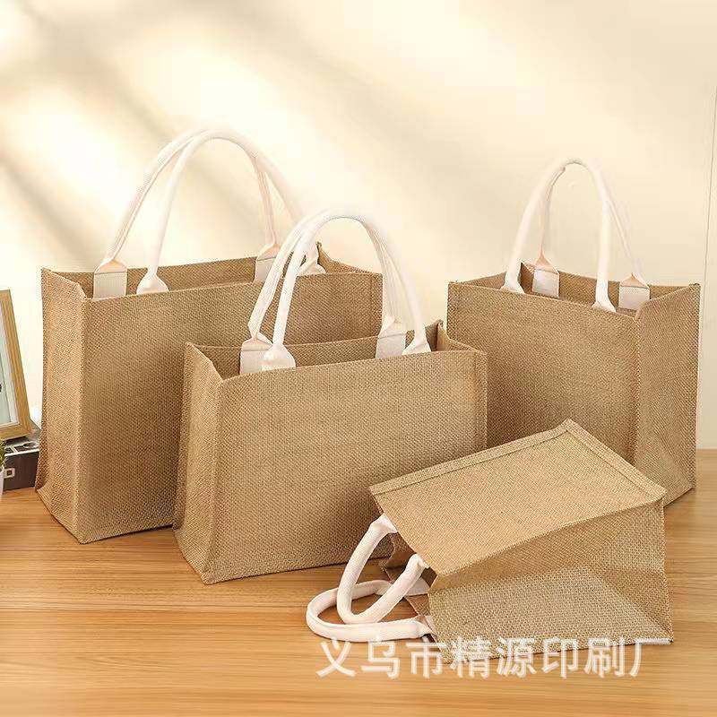 In stock lunch box linen bag Muji linen vintage storage jute bag shopping gift portable linen bag