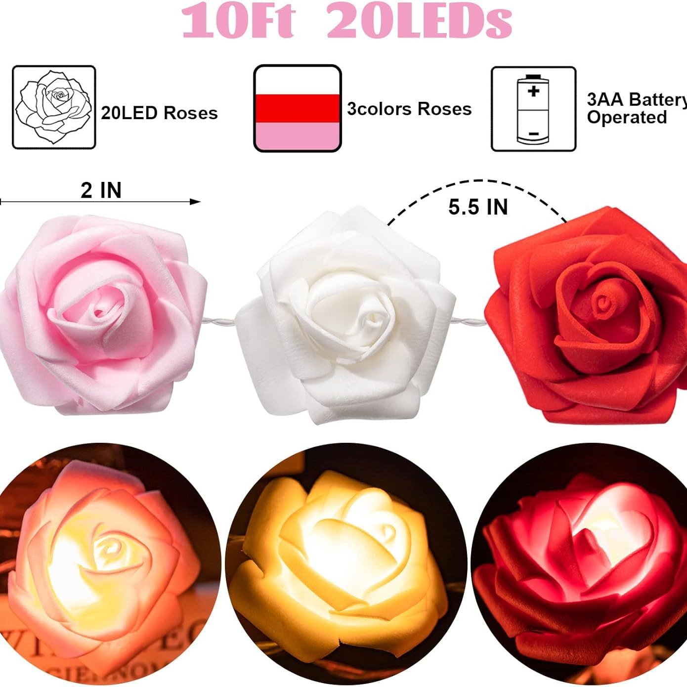 Picture of Rose Light String LED Foam Flower Lights Proposal Valentine's Day Girl's Heart Room Decorative Lights Flower Lights