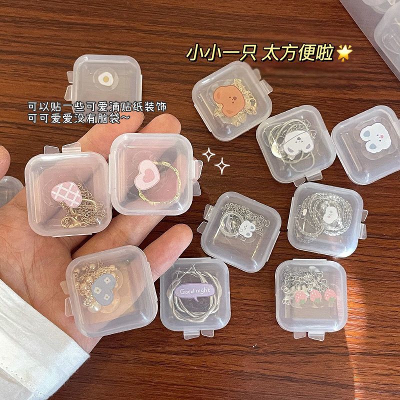 Plastic Transparent Small Box Mini Square Earplugs with Lid Jewelry Earrings Storage Earrings Box Parts Box