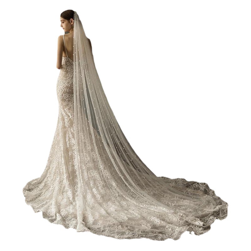 Foreign trade hot selling lace V strap trailing bridal wedding dress long trailing Cathedral travel wedding veil