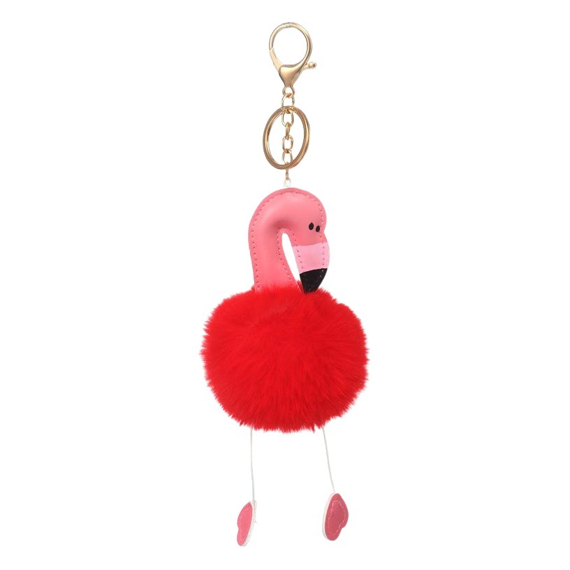 Cross-border for Flamingo fur ball key chain pendant ladies fur bag jewelry key ring foreign trade