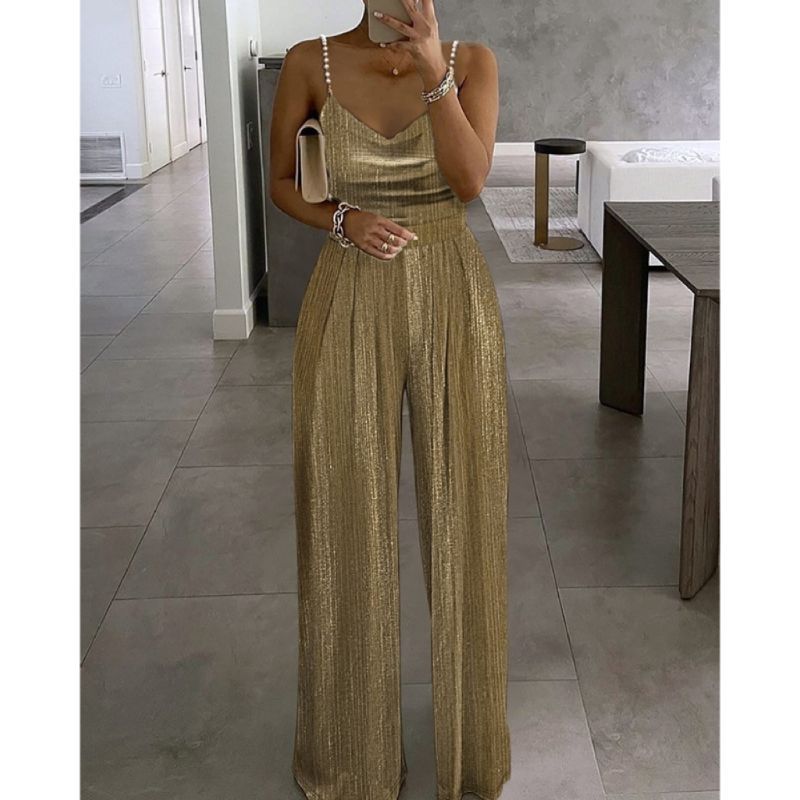 Picture of cross-border e-commerce factory supply fashion metal beaded sling collar jumpsuit