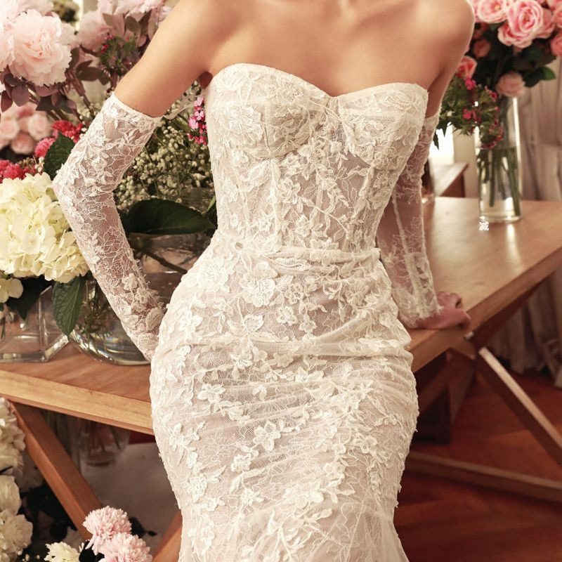 French Retro High-end Lace Fishtail Main Wedding Dress 2023 New Bride Tube Top Slimming Light Outlet Tail