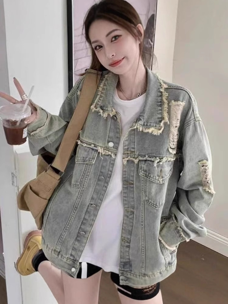 Picture of Cross-border Spring and Autumn New Denim Coat Women's Design Sense Niche American Style Retro High-end Sense Rick All-match Top Trendy