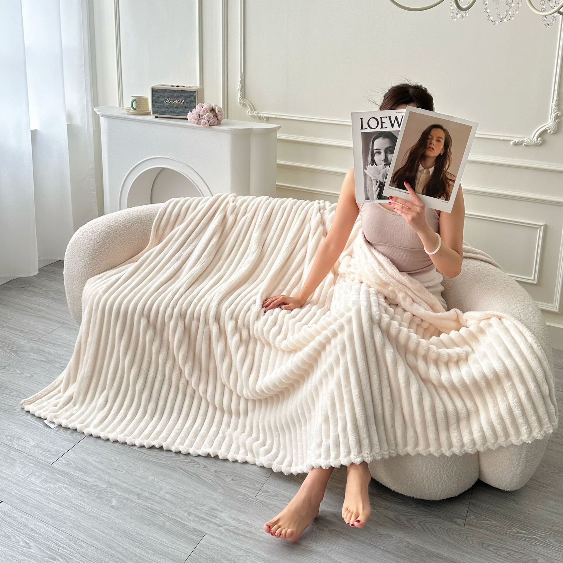 Picture of Autumn and Winter New Cross-Border 3.3cm Striped Blanket Thickeneded Dormitory Sofa Blanket Curled Nap Blanket Warm Blanket 4