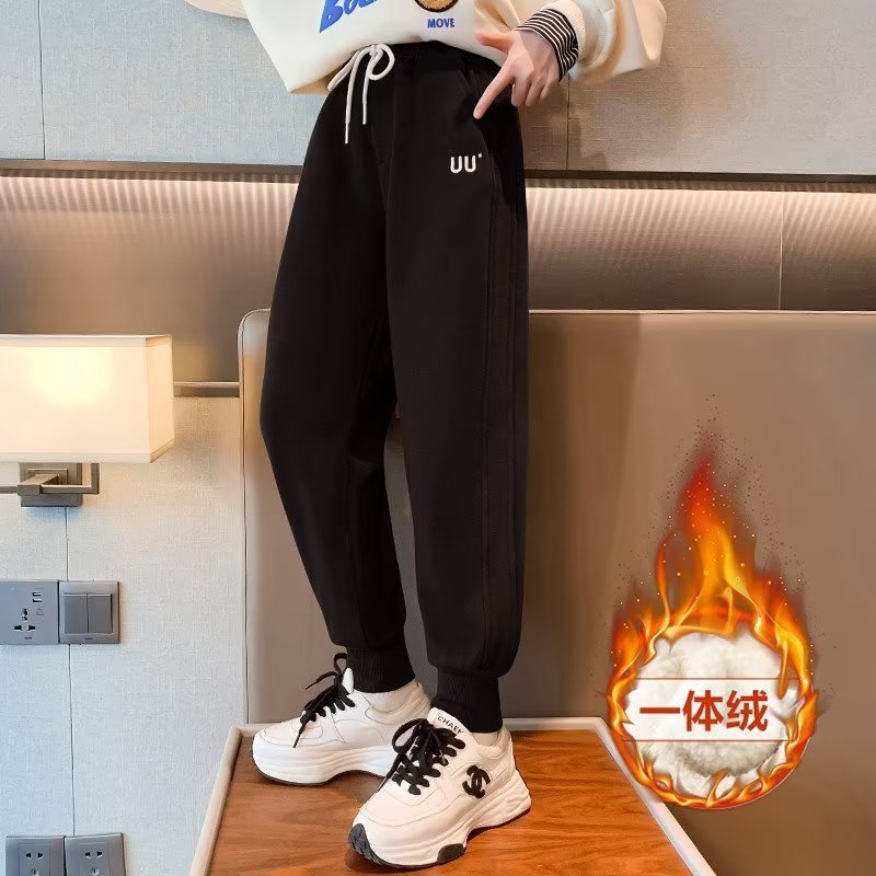Girls' Fleece-Lined Pants 2023 New Winter Thickened Sports Long Pants for Older Children Casual Sweatpants