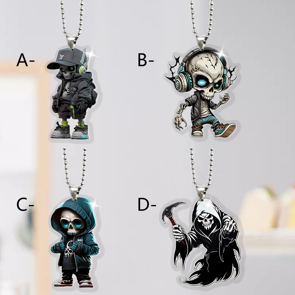 Cross-Border Halloween Grim Reaper Scythe Horror Skull Cute Cartoon Acrylic Keychain Pendant Bag Pendant