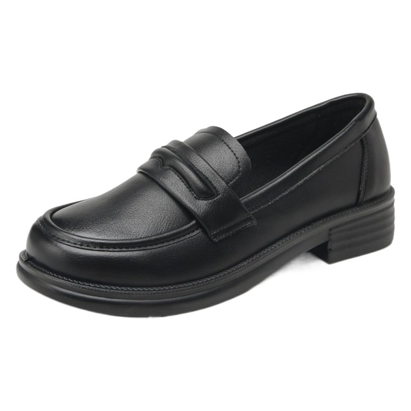 Round toe platform shoes women's black college-style small leather shoes all-match British loafers 2024 formal shoes JK shoes