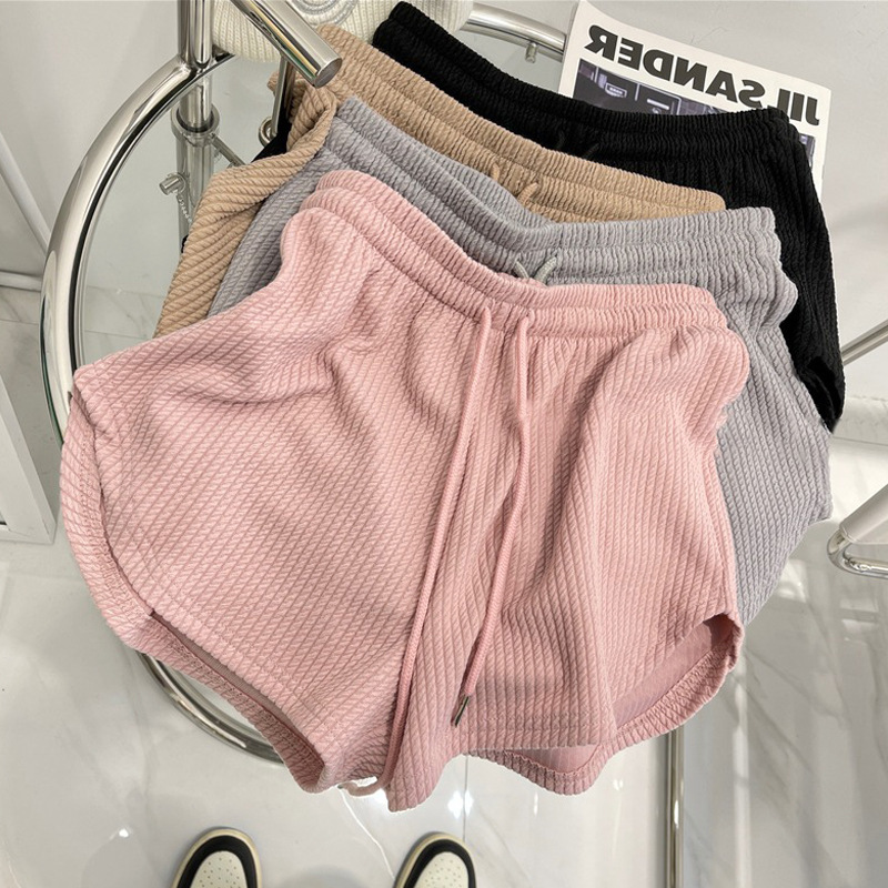 Twist Pink Casual Sports Shorts Women's Summer High Waist Wide Leg Slimming White Loose Waist Running Fitness Hot Pants