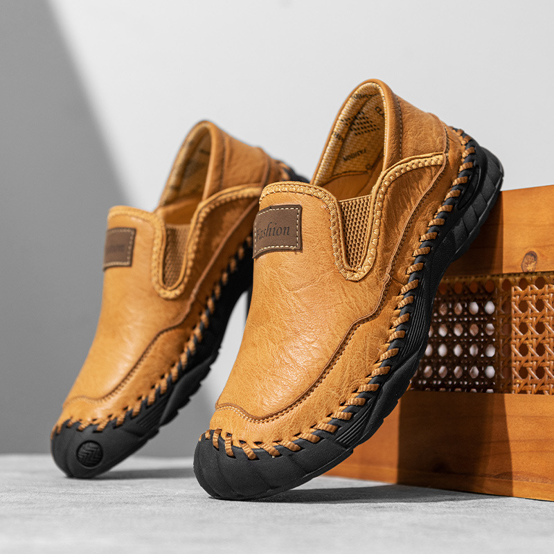 Cross-Border Popular Men's Shoes, Outdoor Hiking Shoes, Non-Slip Hand-Stitched Driving Shoes, Autumn and Winter Footwear, Comfortable Casual Leather Shoes