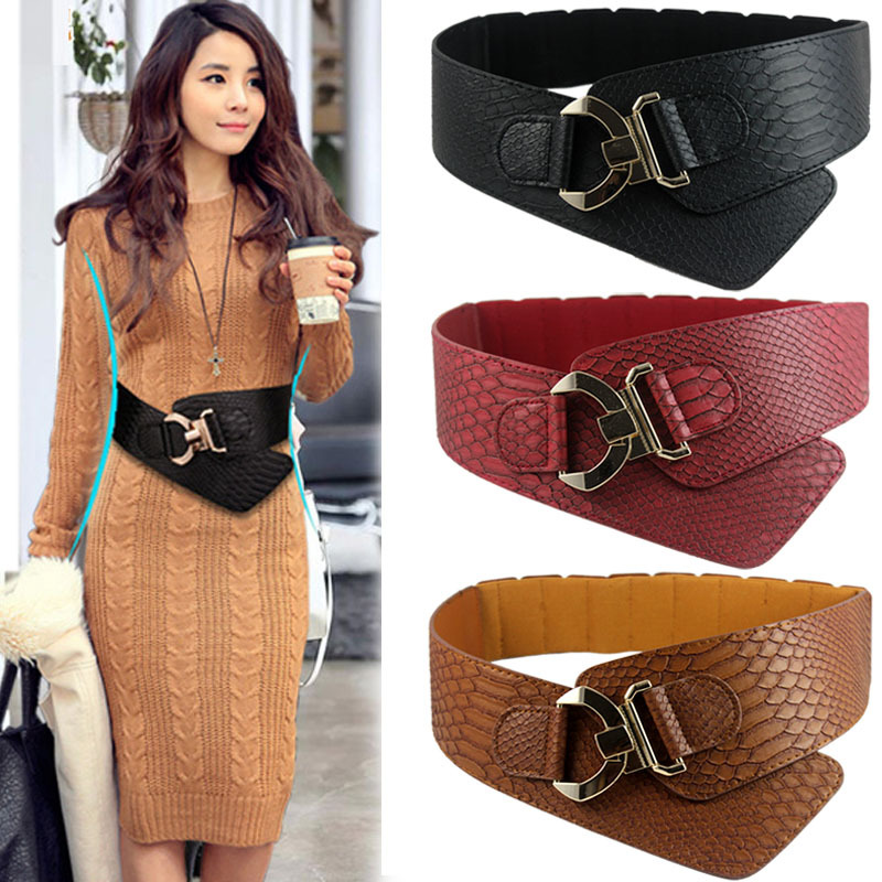 New European and American Oblique Elastic Extra Wide Belt Snake Pattern Crocodile Pattern Big Brand Decorative Women's Girdle Manufacturer Wholesale