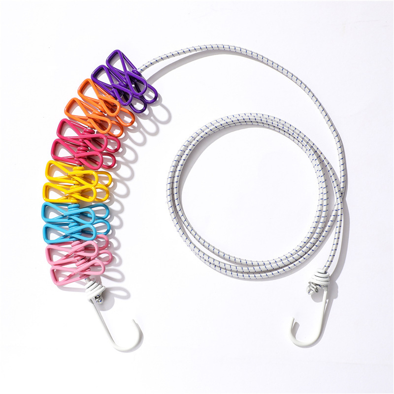 Cross-border Explosions Color Multifunctional Anti-slip Windproof Clothesline Outdoor Travel Portable Clothes Clip Balcony Telescopic