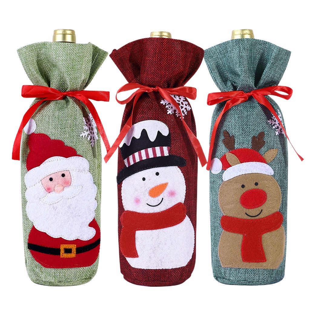New Christmas linen wine bag custom champagne storage gift bag wine bottle packaging bundle pocket