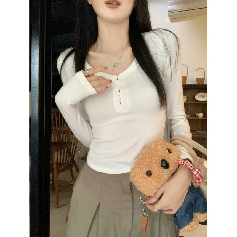 1*1 thread de Velvet American hot girl inner long-sleeved T-shirt women's early autumn new slim slimming bottoming shirt top