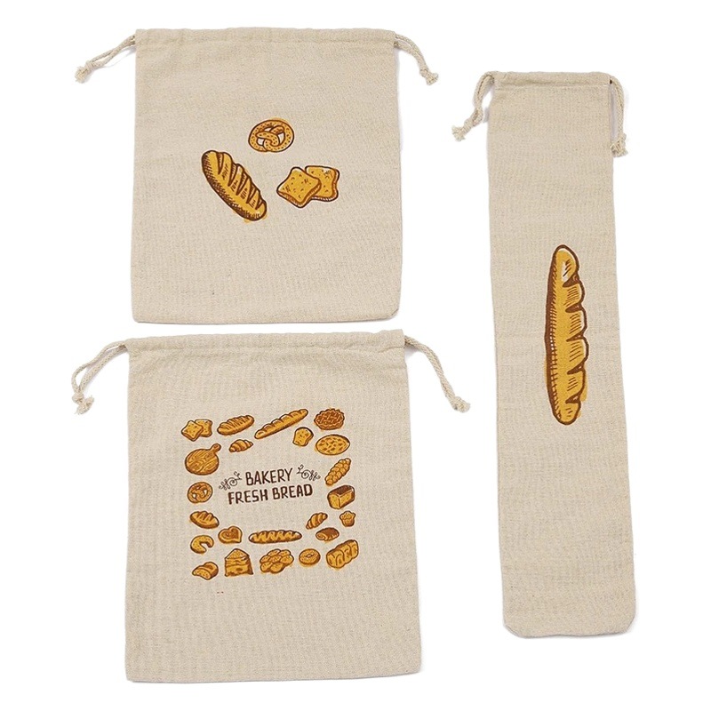 Cross-border French baguette bag creative snack packaging cotton bag reusable drawstring cotton bag