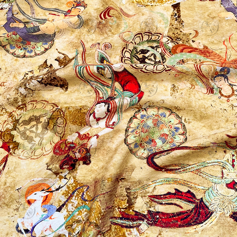 Dunhuang Feitian New Chinese style digital printed fabric brocade cotton fabric cheongsam dress top Hanfu fabric