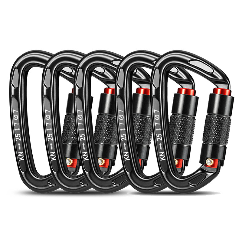 Picture of D-type automatic main lock 25KN aviation aluminum alloy D-type mountaineering buckle outdoor mountaineering automatic buckle rock climbing quick hanging hand lock